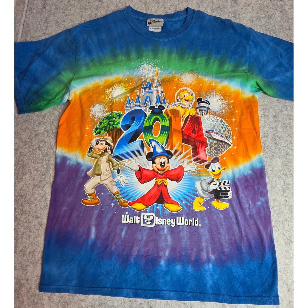 Disney Parks Walt Disney World 2014 Tie Dye T-Shirt Mickey Goofy Donald Mens M